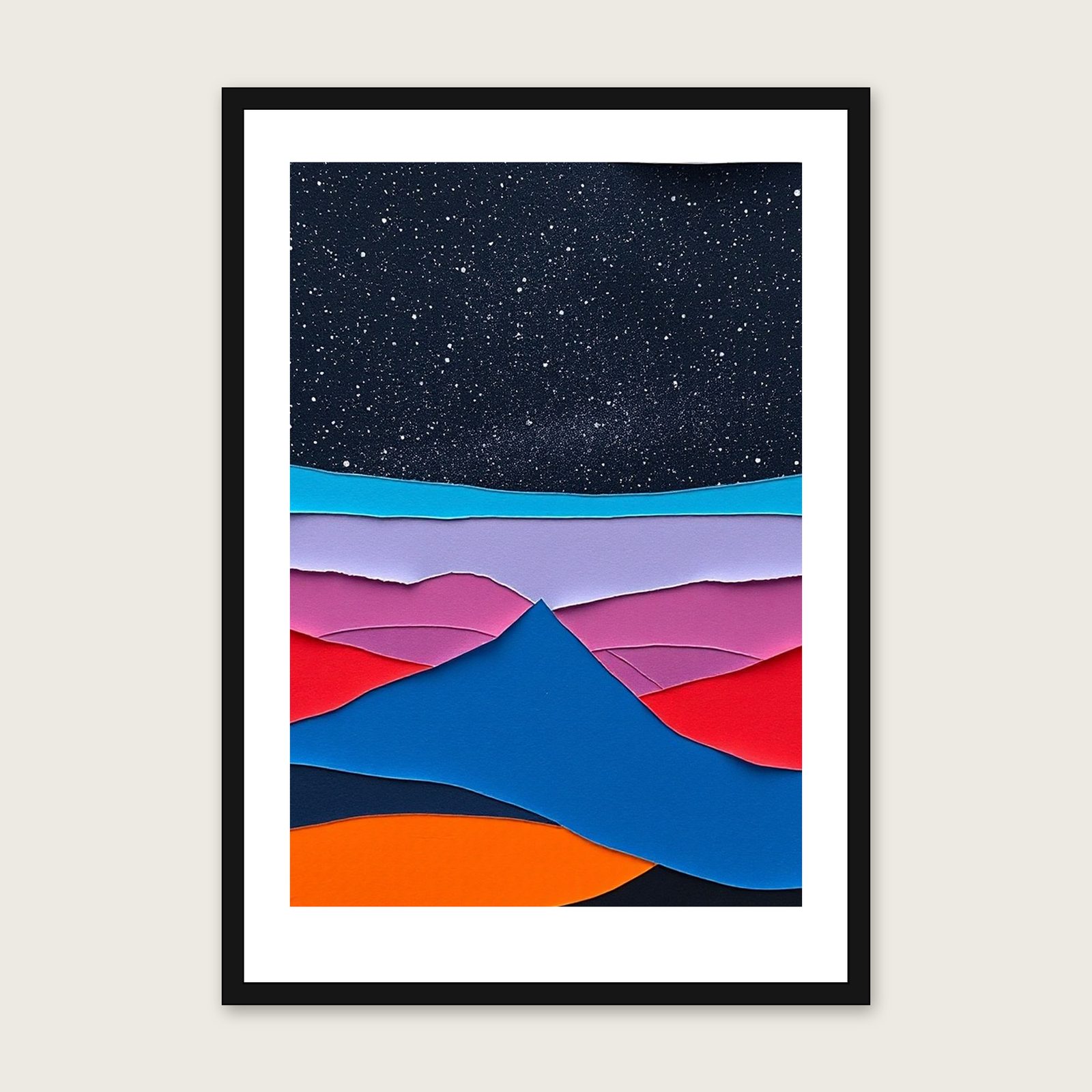 Framed Collage Print of The Summer Triangle - Colourful Celestial Wall Art shown in a black frame