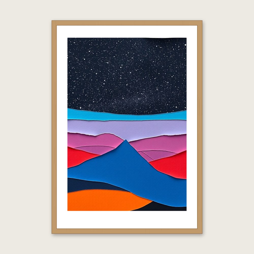 Framed Collage Print of The Summer Triangle - Colourful Celestial Wall Art - Oak Frame, A3