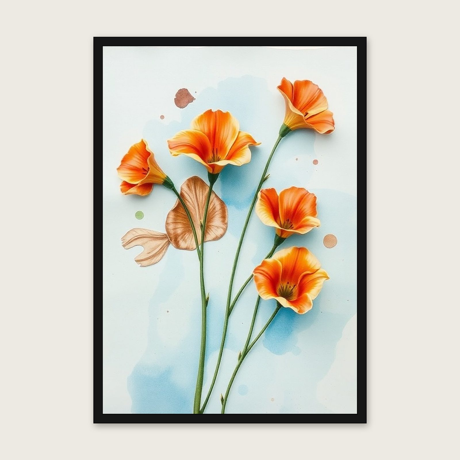 Framed Watercolour Print of Arum Lily - Bold Colour Botanical Wall Art shown in a black frame