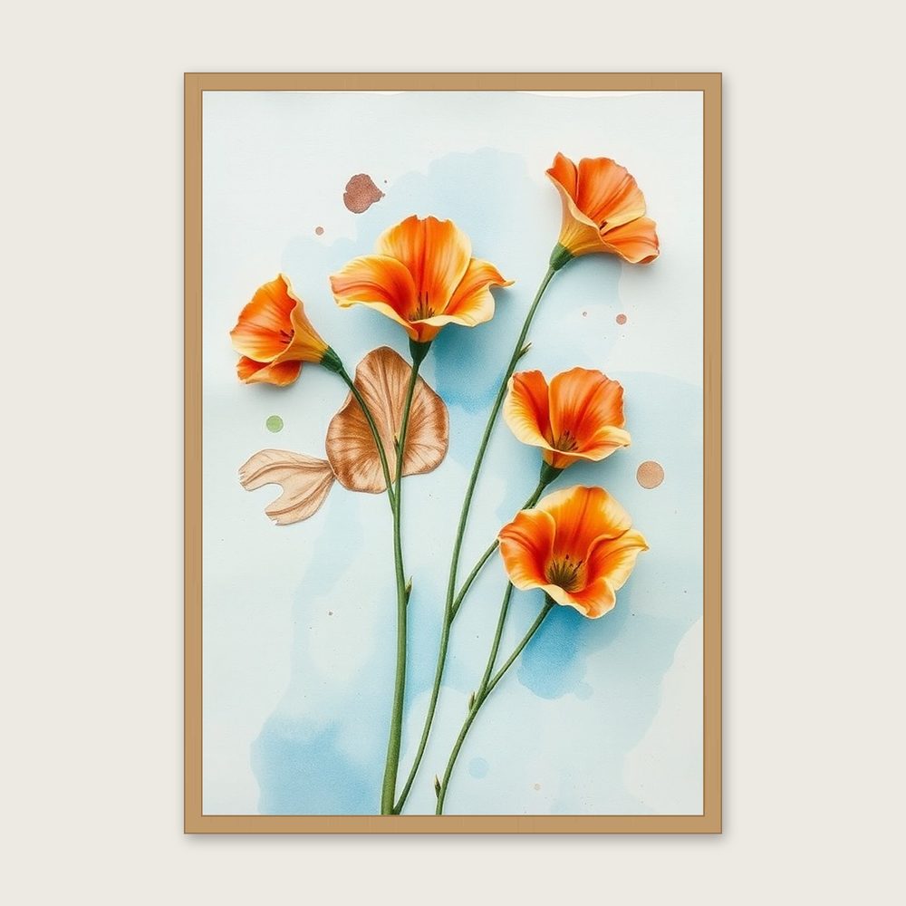 Framed Watercolour Print of Arum Lily - Bold Colour Botanical Wall Art - Oak Frame, A3