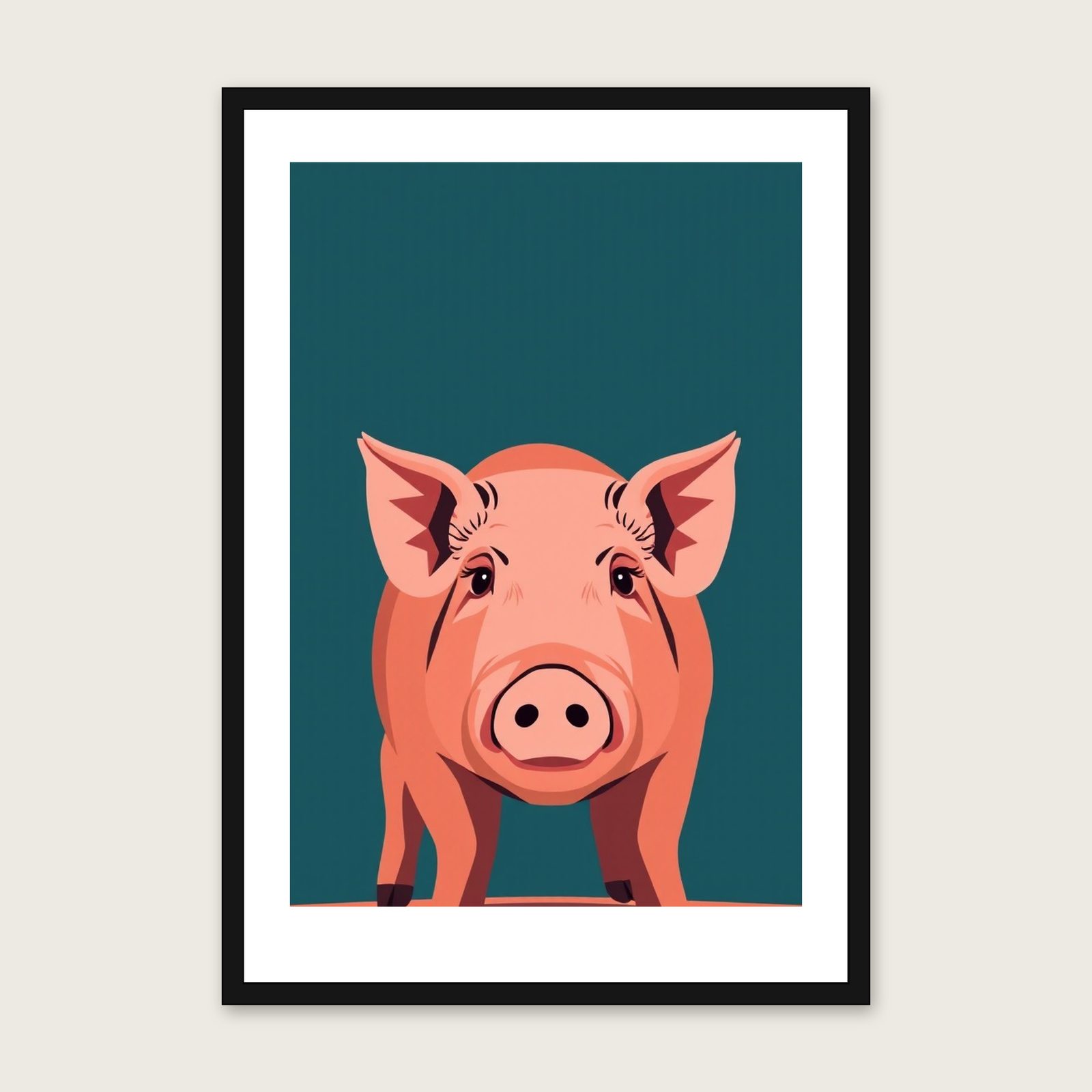 Tamworth Pig Screen Print - Framed Two Tone Animal Wall Art shown in a black frame