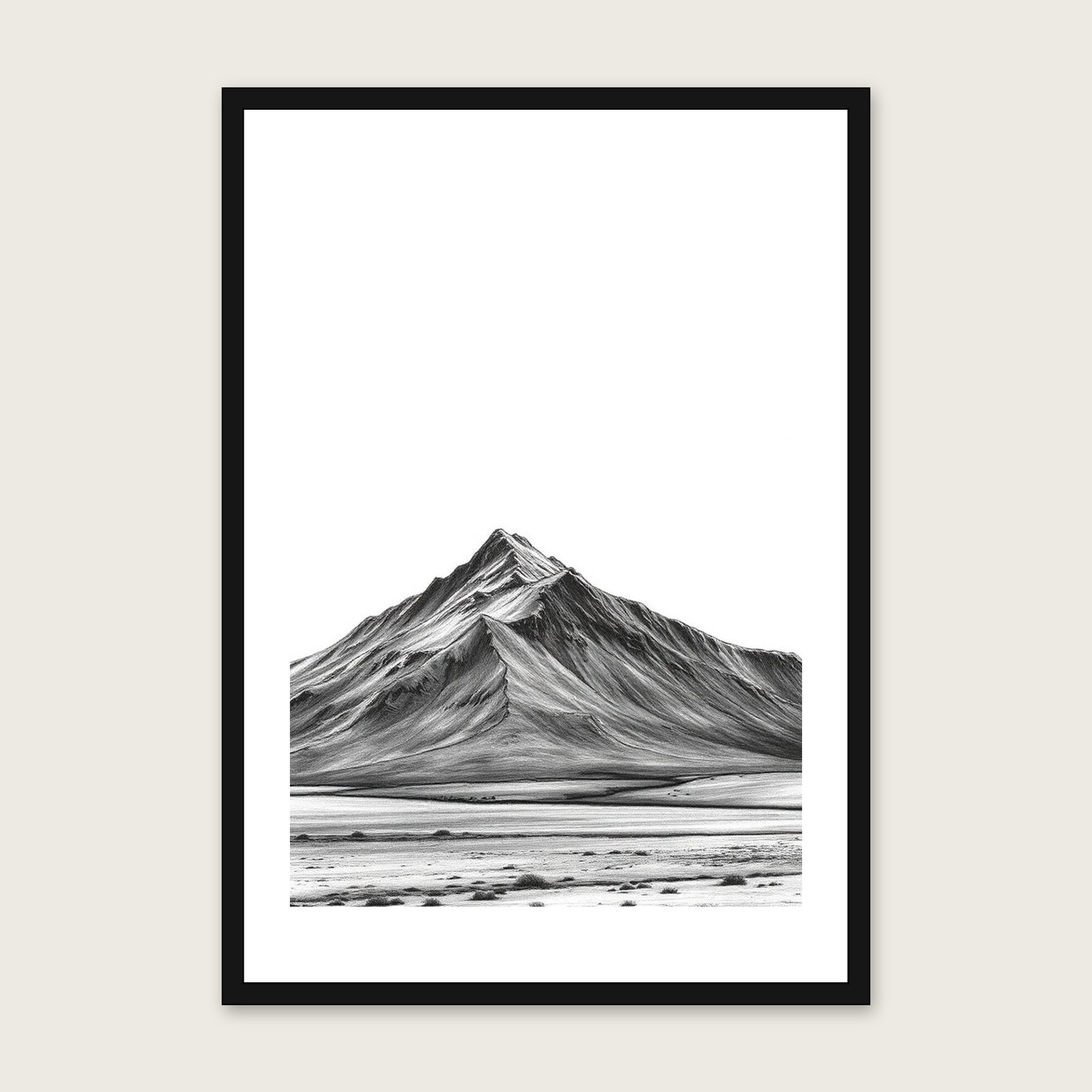 Buachaille Etive Mor Charcoal Wall Art - Framed Black & White Print shown in a black frame