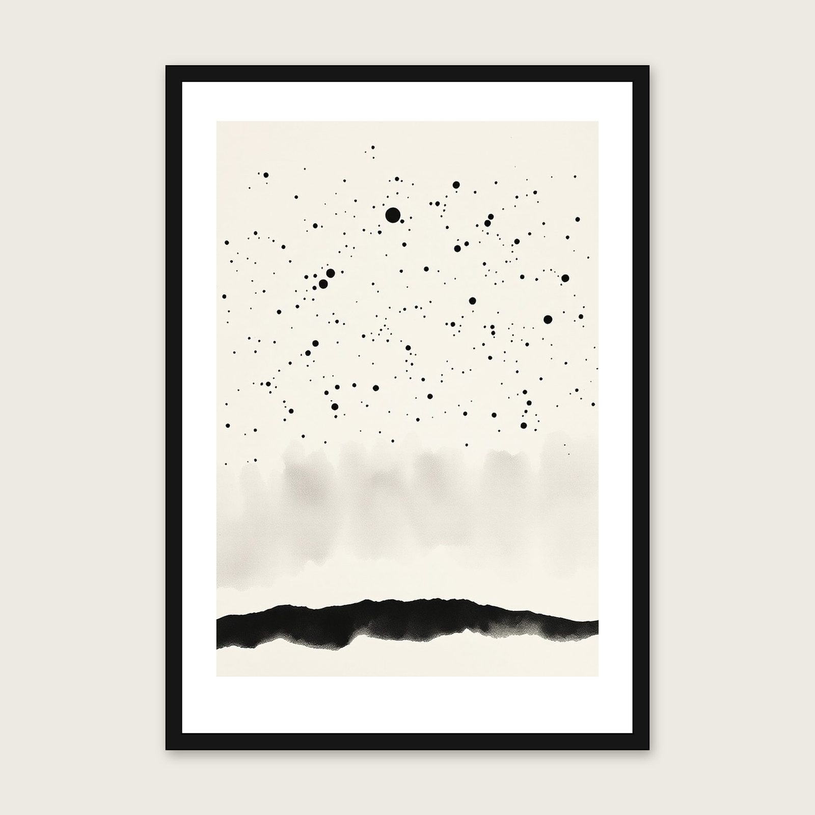 The Constellation Ursa Major Celestial Wall Art - Framed Black & White Ink Wash Print shown in a black frame