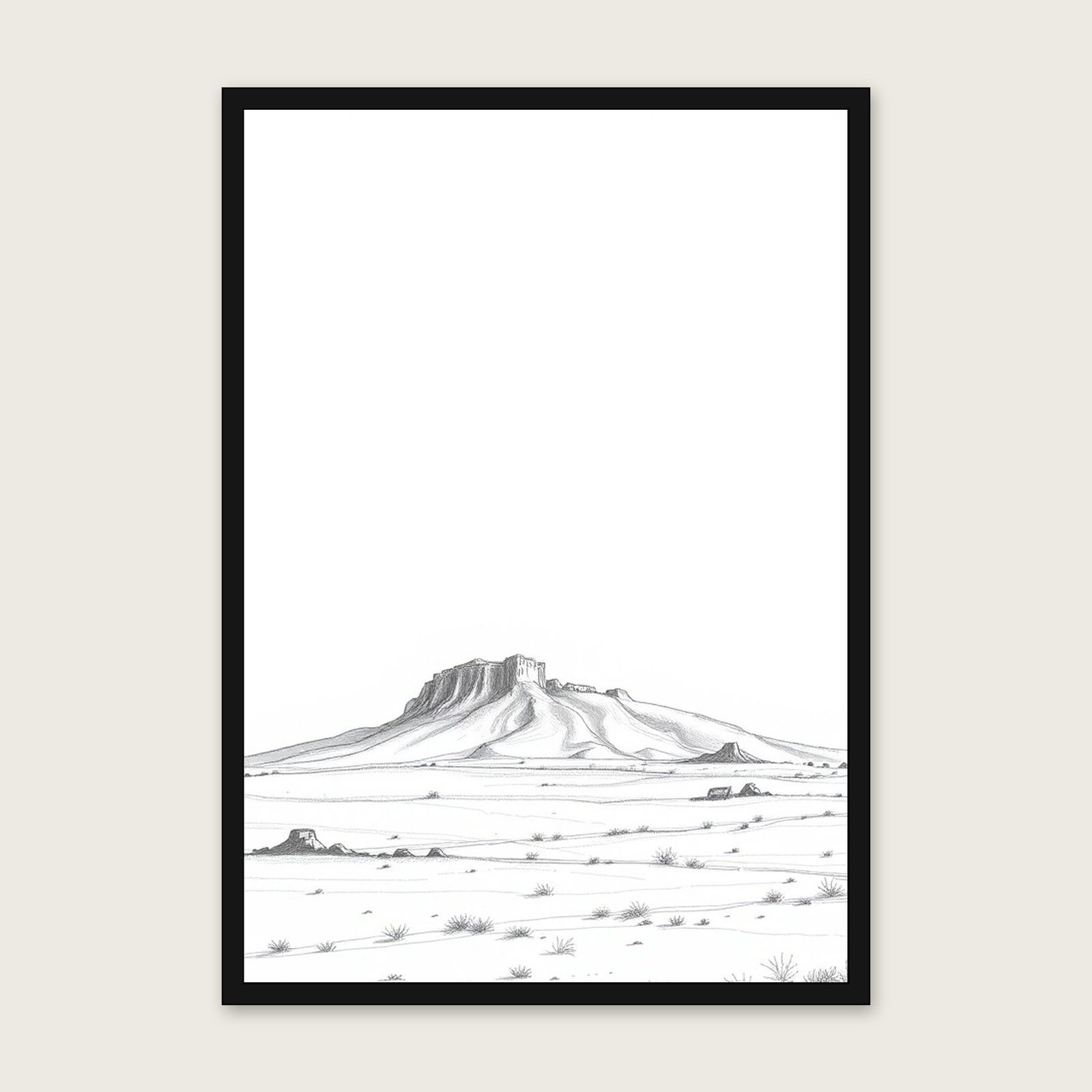 Ben Lomond - Framed Pencil Sketch Landscape Print in Neutral & Beige shown in a black frame