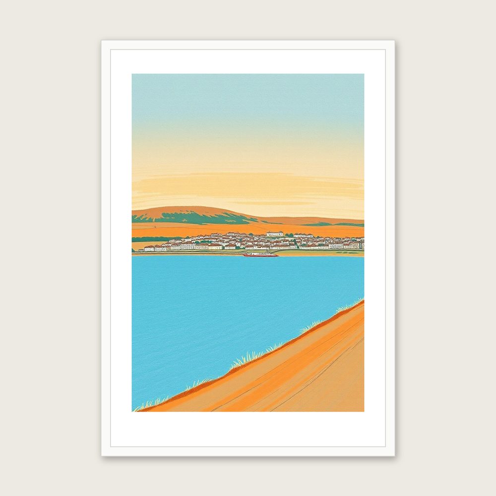 Framed Pastel Print of Northumberland National Park - Bold Colour Landscape Wall Art - White Frame, A3
