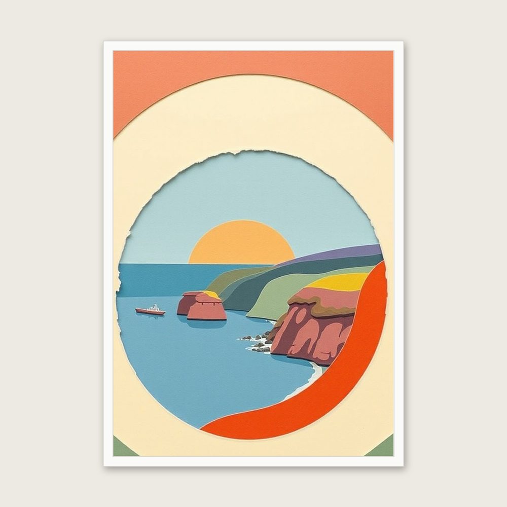 The Pembrokeshire Coast Landscape Wall Art - Framed Colourful Collage Print in a white frame