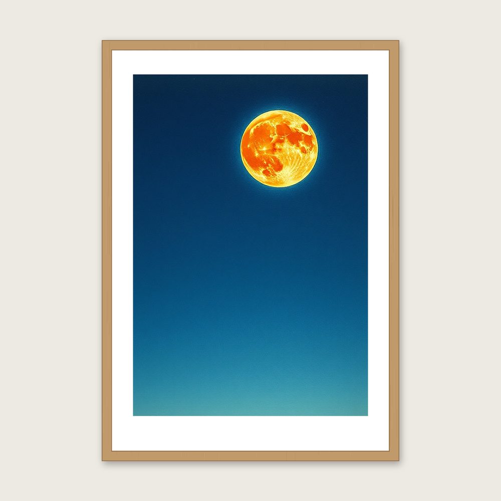 A Buck Moon in July - Framed Pastel Celestial Print in Bold Colour in a oak frame