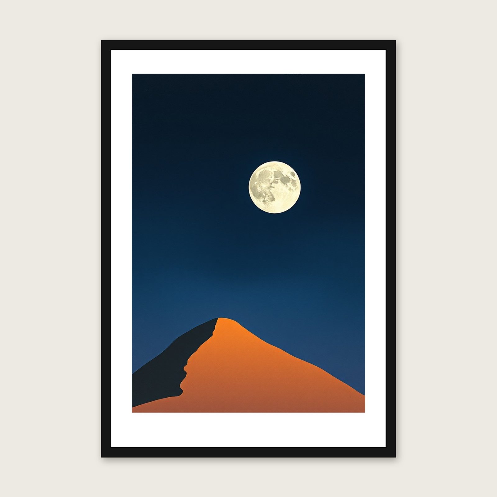 Framed Gouache Print of A New Moon - Two Tone Celestial Wall Art shown in a black frame
