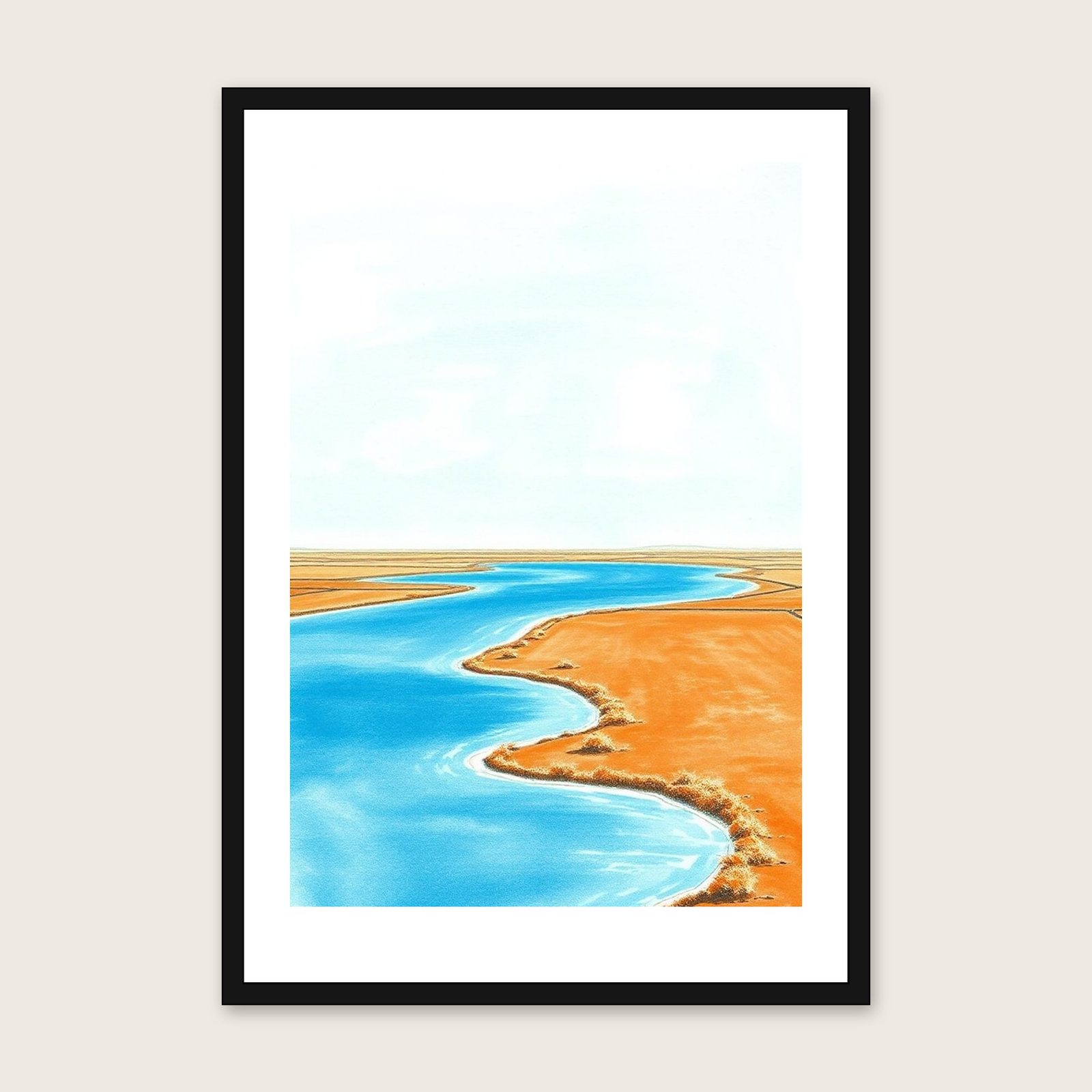 The Broads Pastel Wall Art - Framed Bold Colour Print shown in a black frame