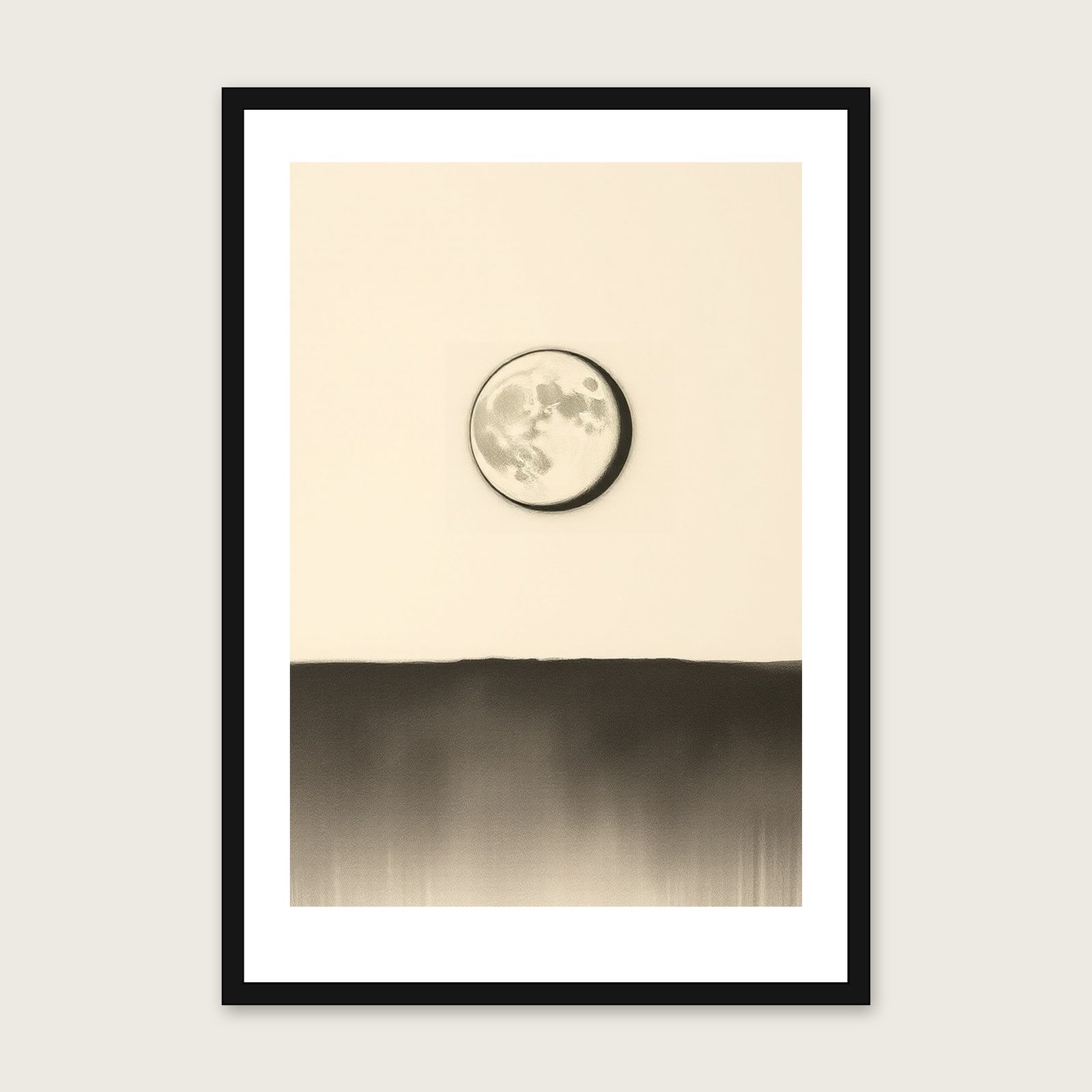A Last Quarter Moon - Framed Charcoal Celestial Print in Black & White shown in a black frame