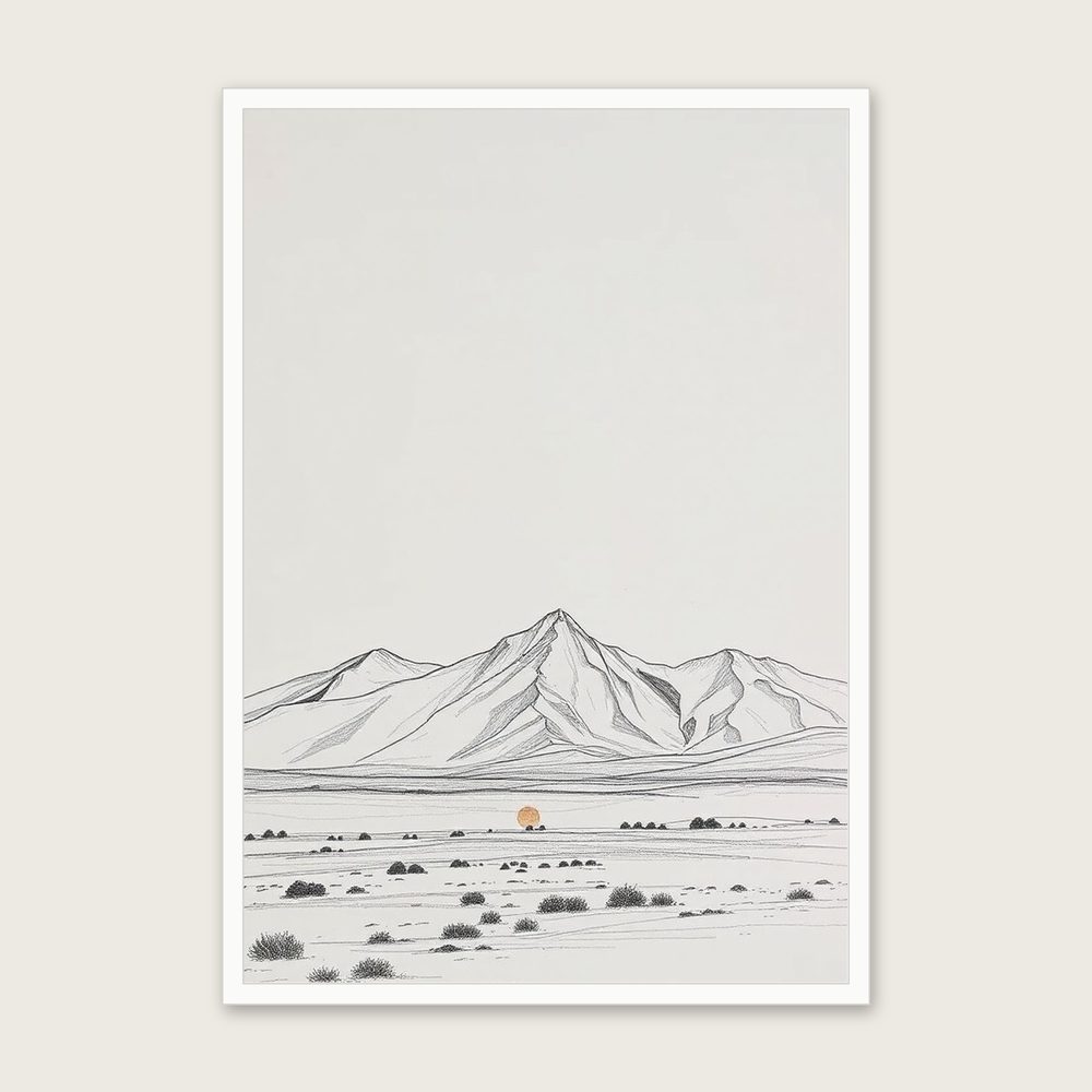 The Cairngorms - Framed Pencil Sketch Landscape Print in Neutral & Beige in a white frame