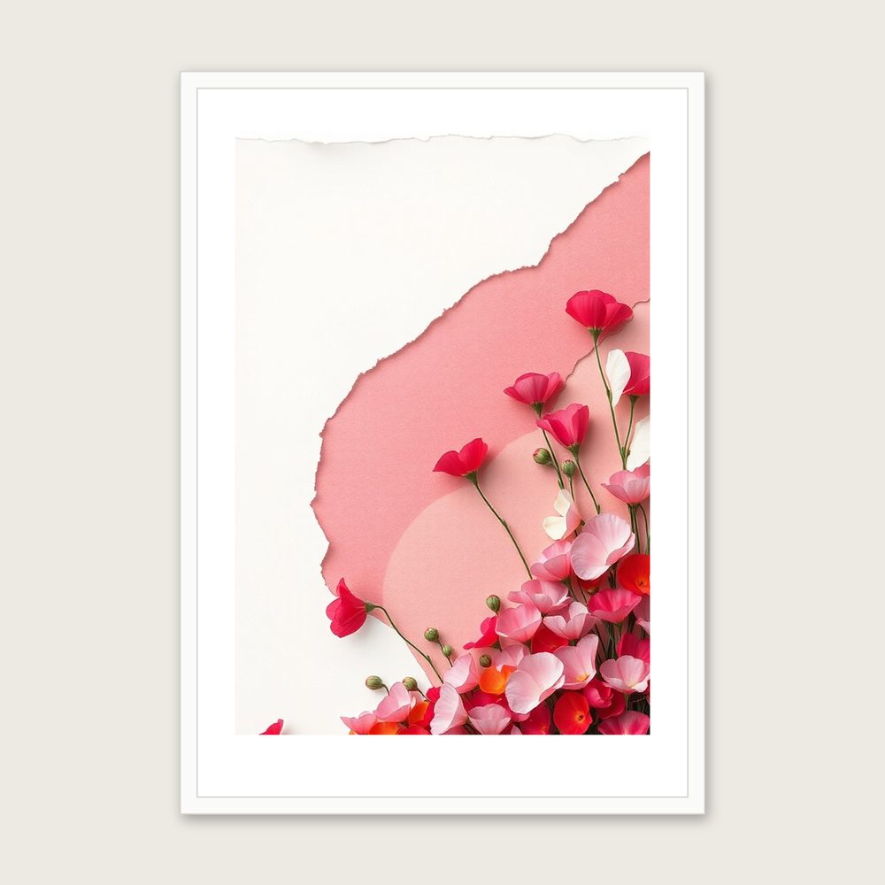 Framed Collage Print of Sweet Pea - Colourful Botanical Wall Art - White Frame, A3