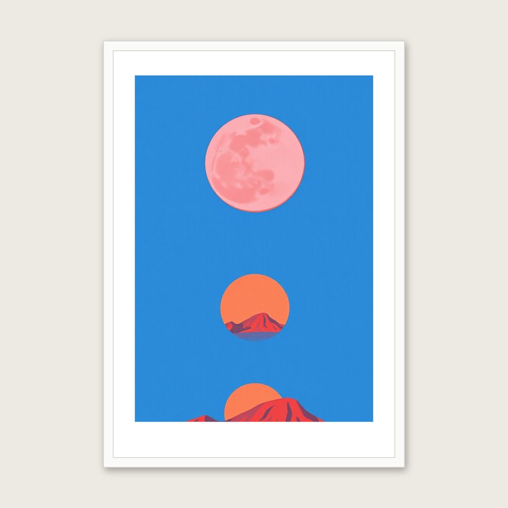A Pink Moon in April Gouache Wall Art - Framed Bold Colour Print - White Frame, A3