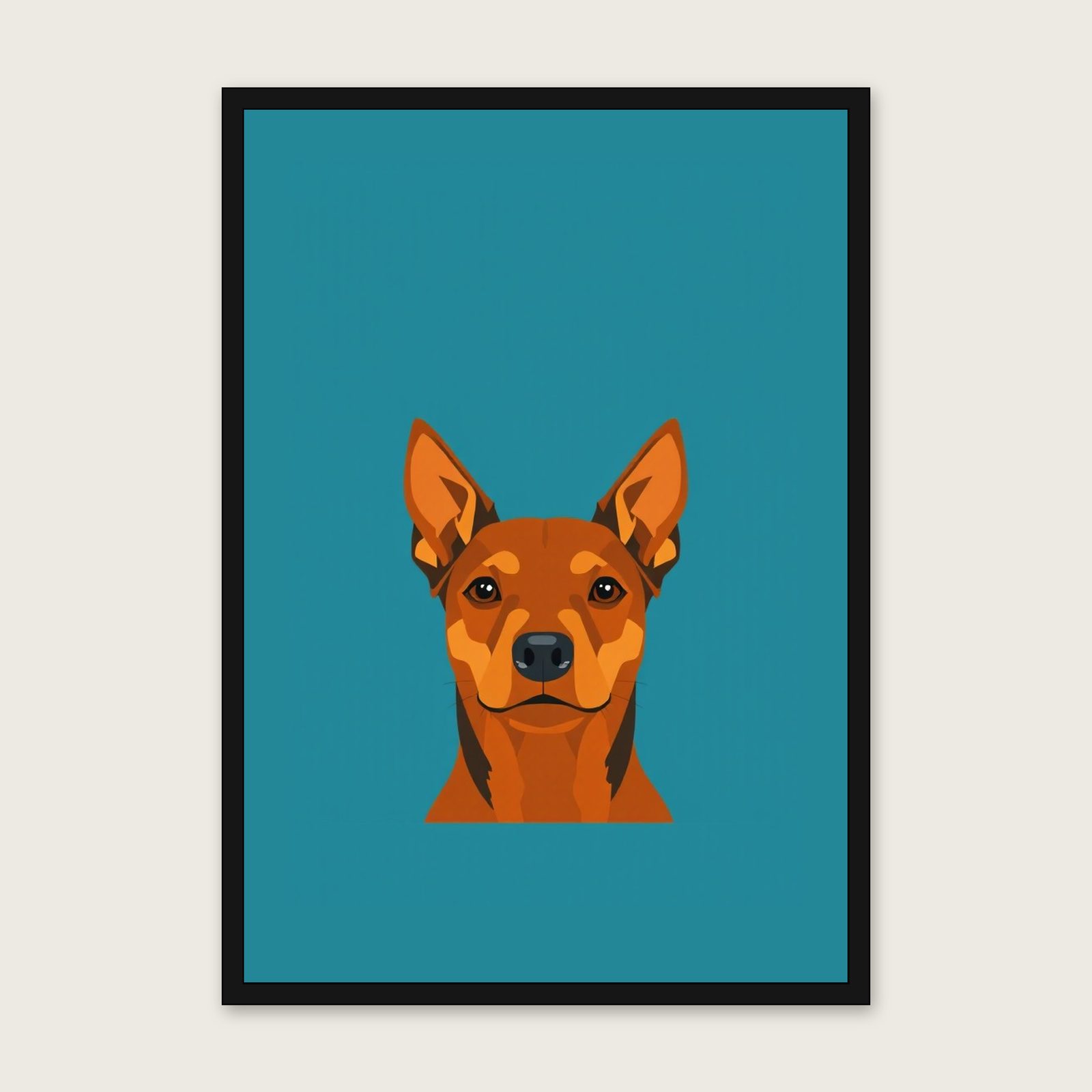 Manchester Terrier - Framed Screen Print Animal Print in Bold Colour shown in a black frame