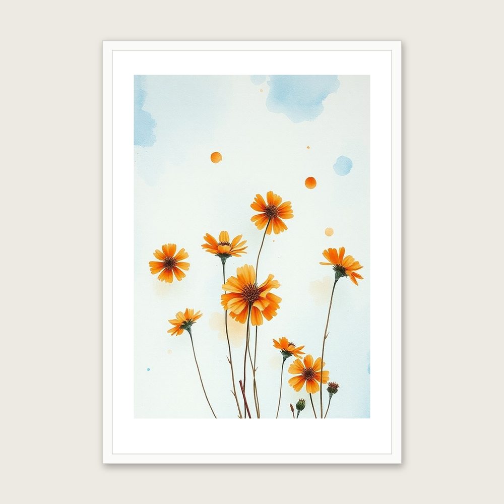 Scabious Watercolour Print - Framed Bold Colour Botanical Wall Art - White Frame, A3
