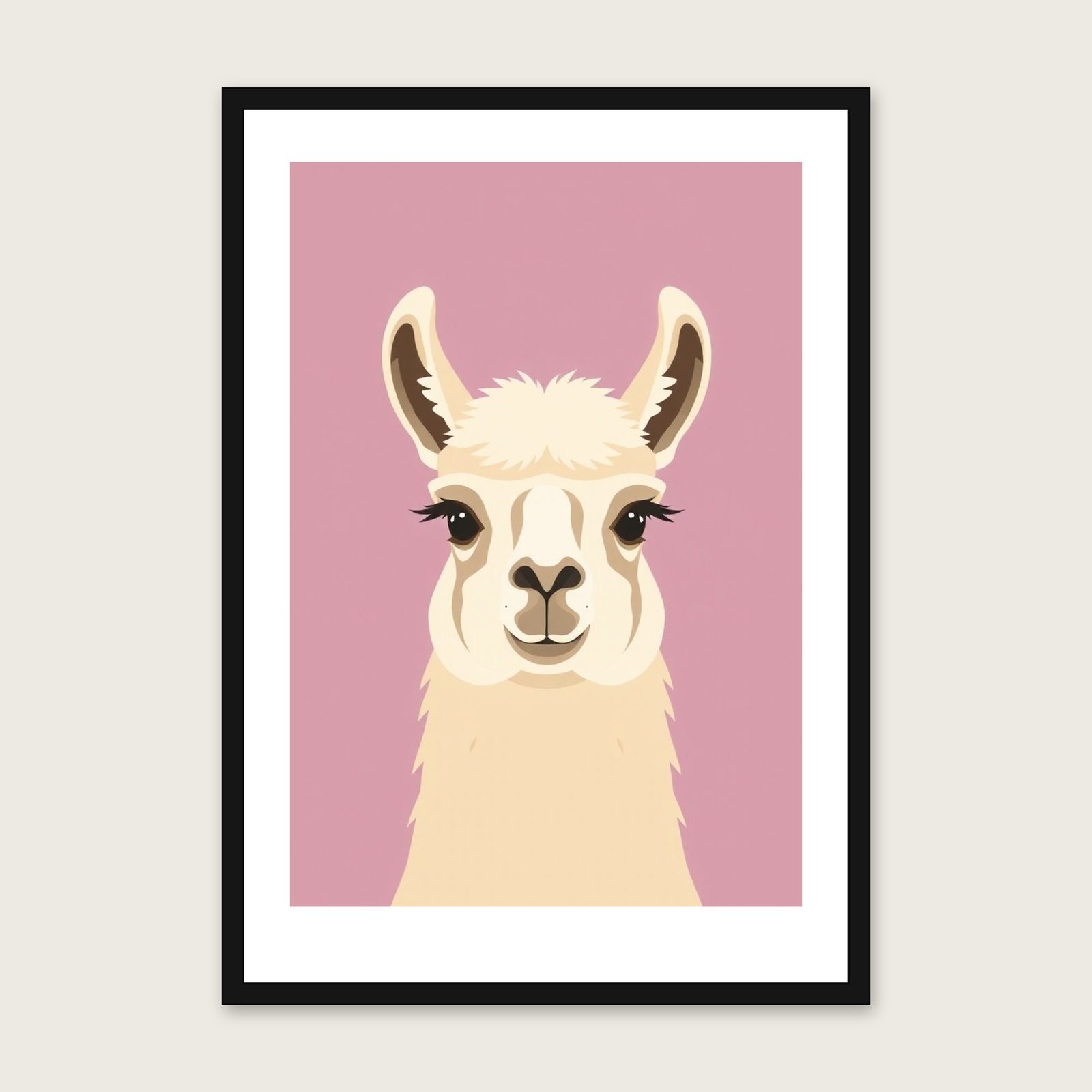 Llama Animal Wall Art - Framed Two Tone Screen Print shown in a black frame