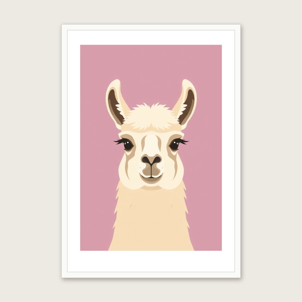 Llama Animal Wall Art - Framed Two Tone Screen Print - White Frame, A3