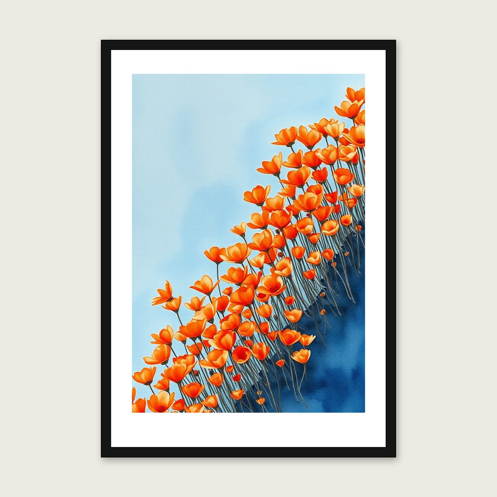 Colchicum Watercolour Wall Art - Framed Bold Colour Print shown in a black frame