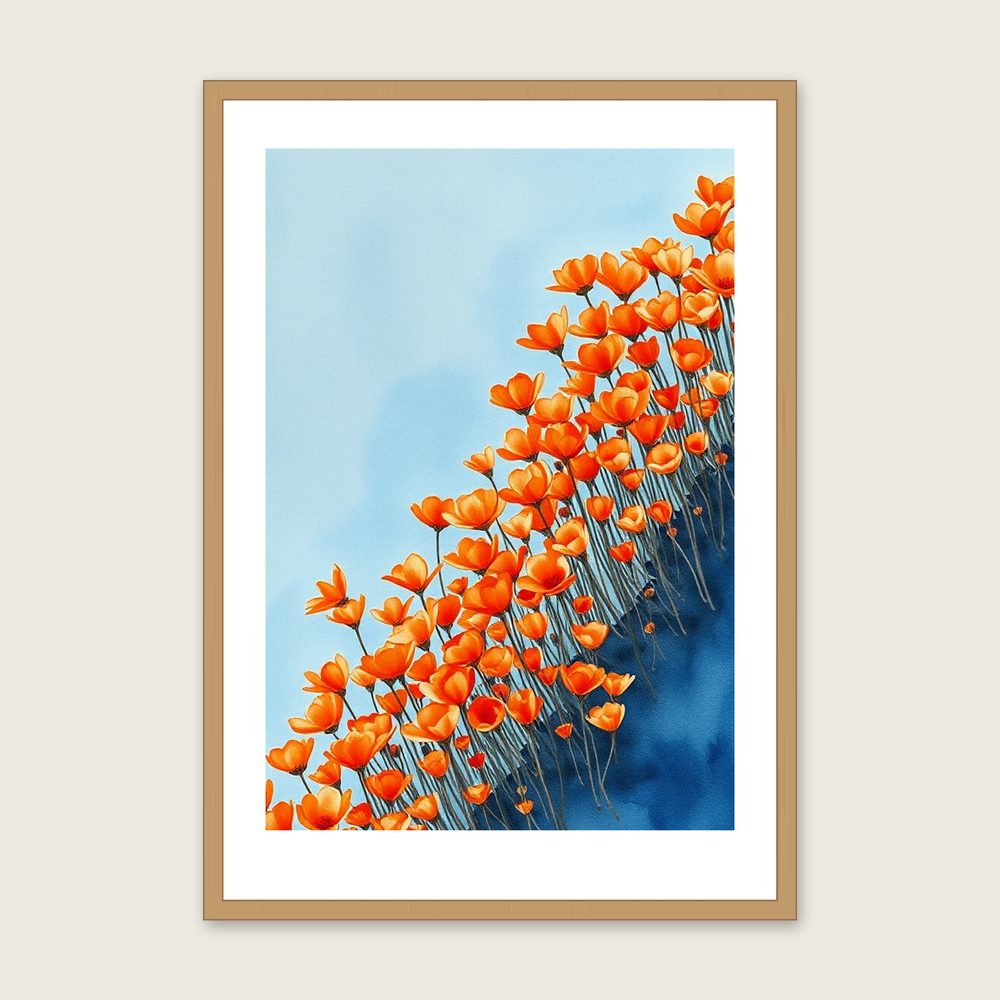 Colchicum Watercolour Wall Art - Framed Bold Colour Print in a oak frame