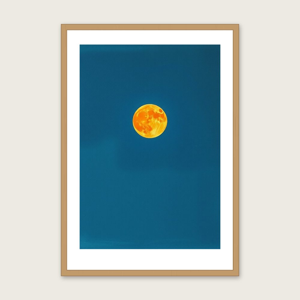 A Harvest Moon Celestial Wall Art - Framed Bold Colour Pastel Print - Oak Frame, A3
