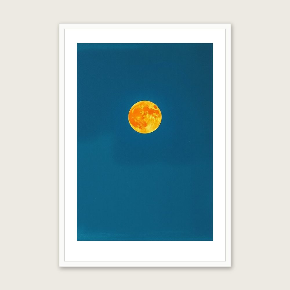 A Harvest Moon Celestial Wall Art - Framed Bold Colour Pastel Print - White Frame, A3
