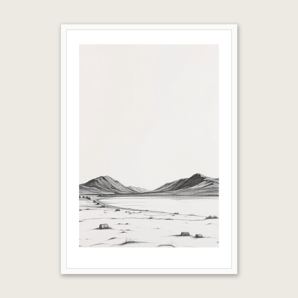 The Lake District Charcoal Wall Art - Framed Black & White Print in a white frame