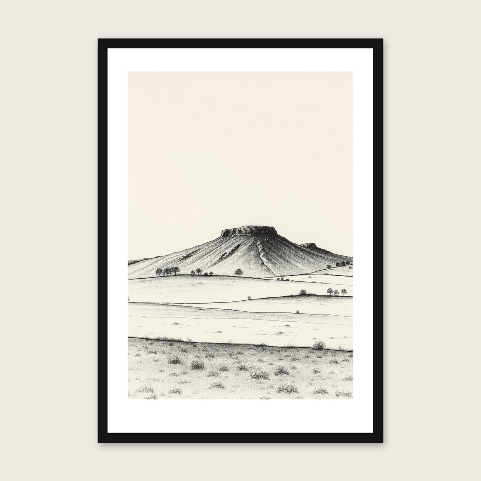 Cross Fell Charcoal Wall Art - Framed Black & White Print shown in a black frame