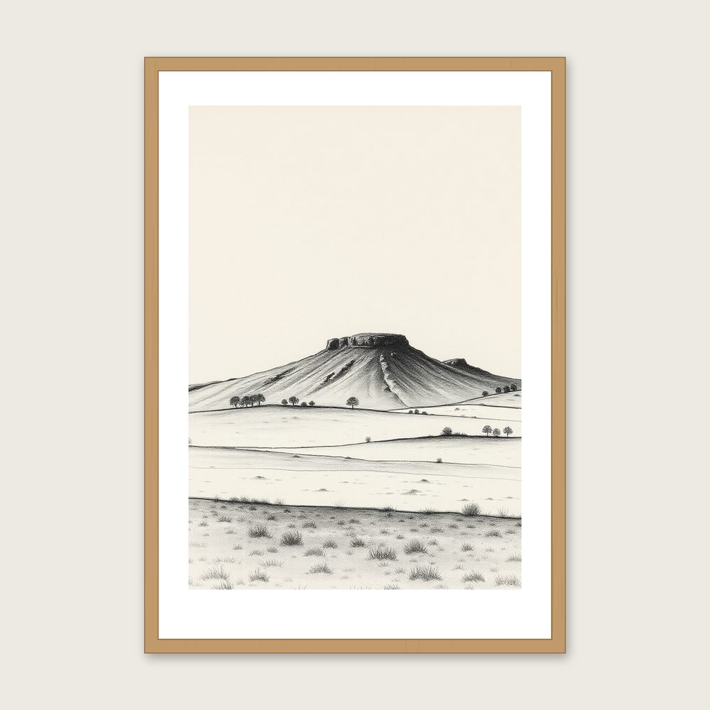 Cross Fell Charcoal Wall Art - Framed Black & White Print - Oak Frame, A3