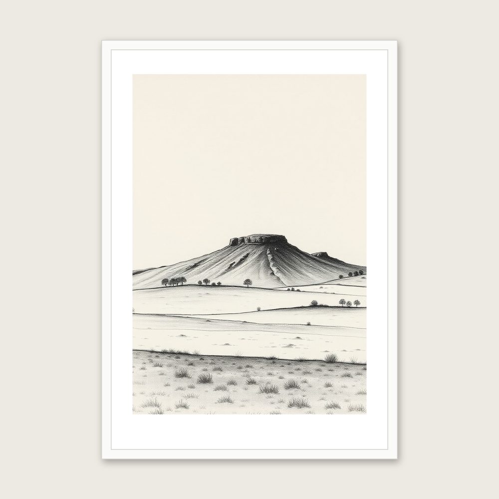 Cross Fell Charcoal Wall Art - Framed Black & White Print in a white frame