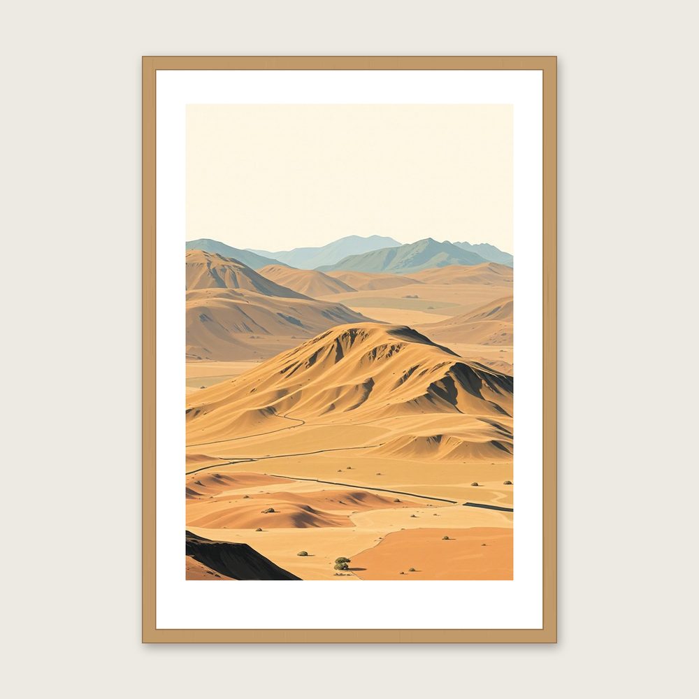 Ben Lawers Gouache Wall Art - Framed Two Tone Print - Oak Frame, A3