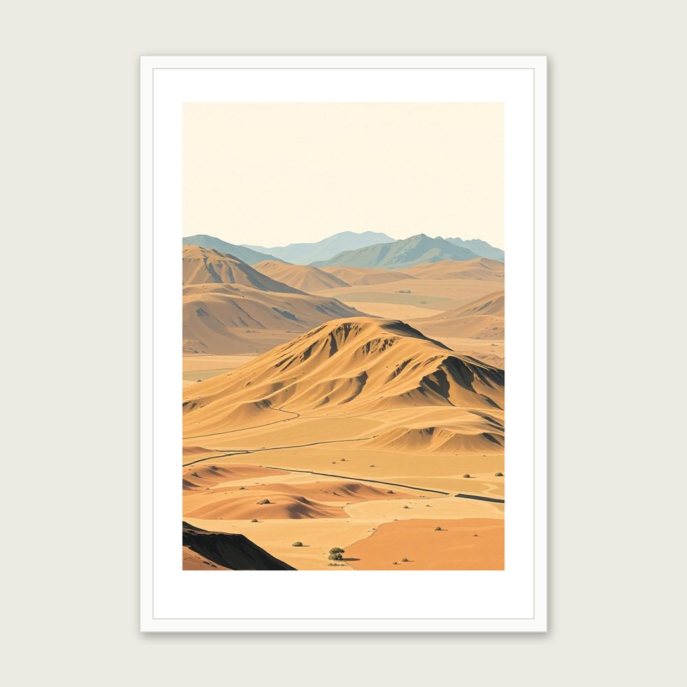 Ben Lawers Gouache Wall Art - Framed Two Tone Print - White Frame, A3