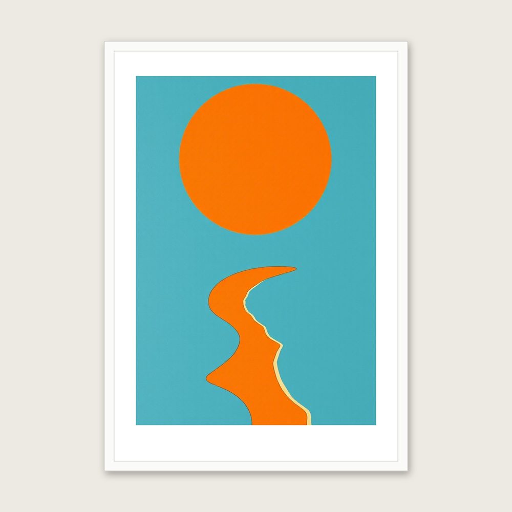 Freshwater Bay Gouache Print - Framed Bold Colour Landscape Wall Art - White Frame, A3