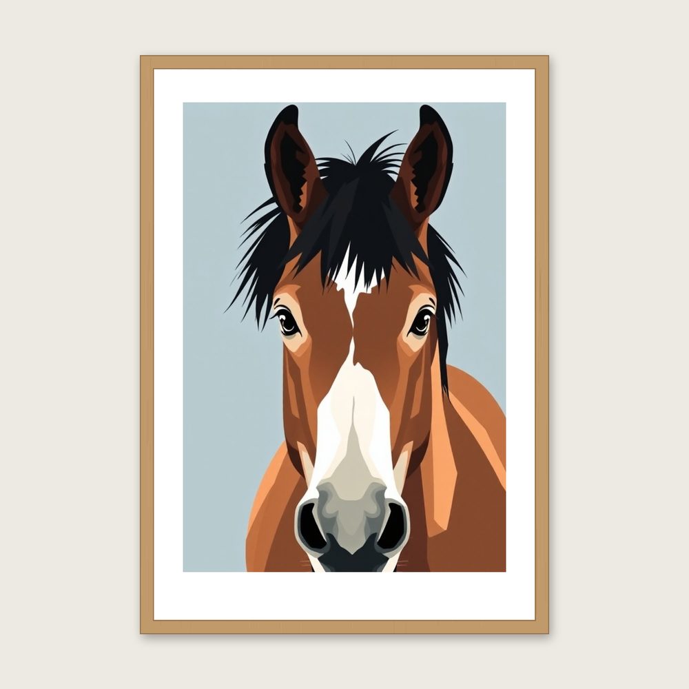 Clydesdale - Framed Screen Print Animal Print in Two Tone in a oak frame