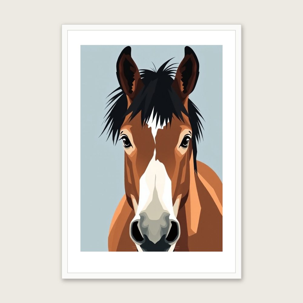 Clydesdale - Framed Screen Print Animal Print in Two Tone in a white frame