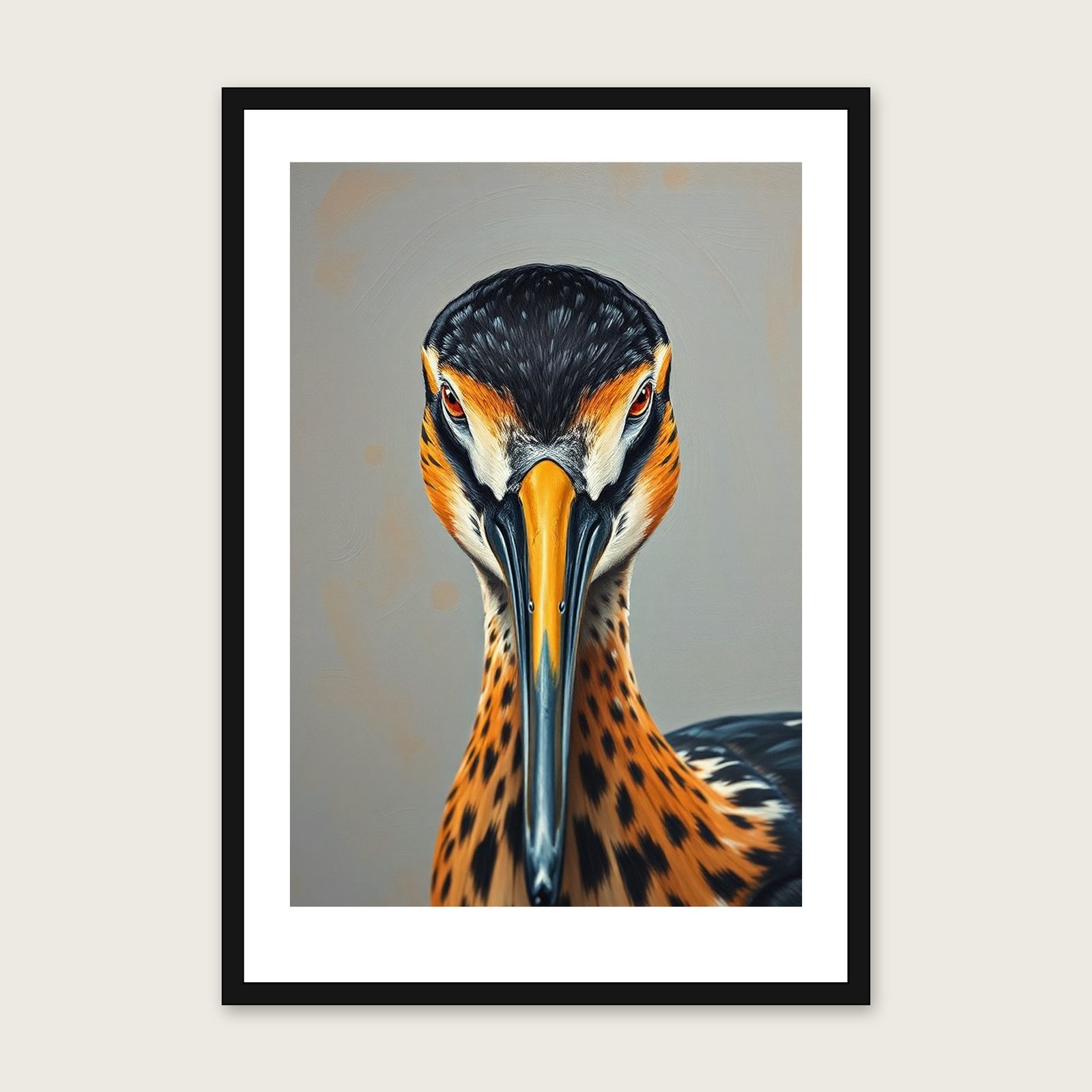 Black-tailed Godwit Animal Wall Art - Framed Colourful Impasto Print shown in a black frame