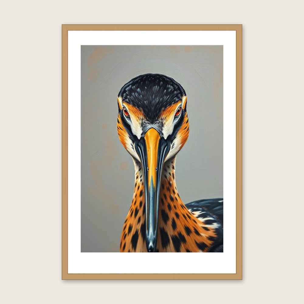 Black-tailed Godwit Animal Wall Art - Framed Colourful Impasto Print in a oak frame
