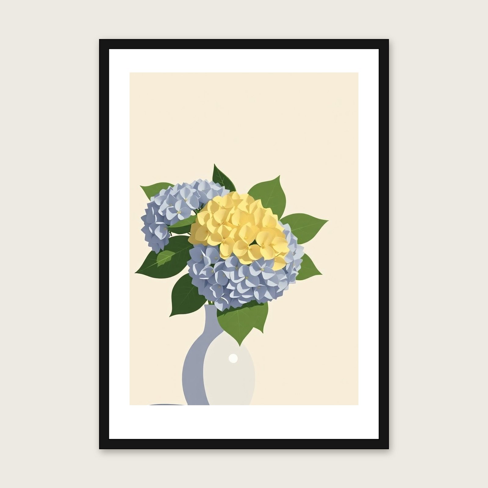 Oakleaf Hydrangea - Framed Screen Print Botanical Print in Two Tone shown in a black frame