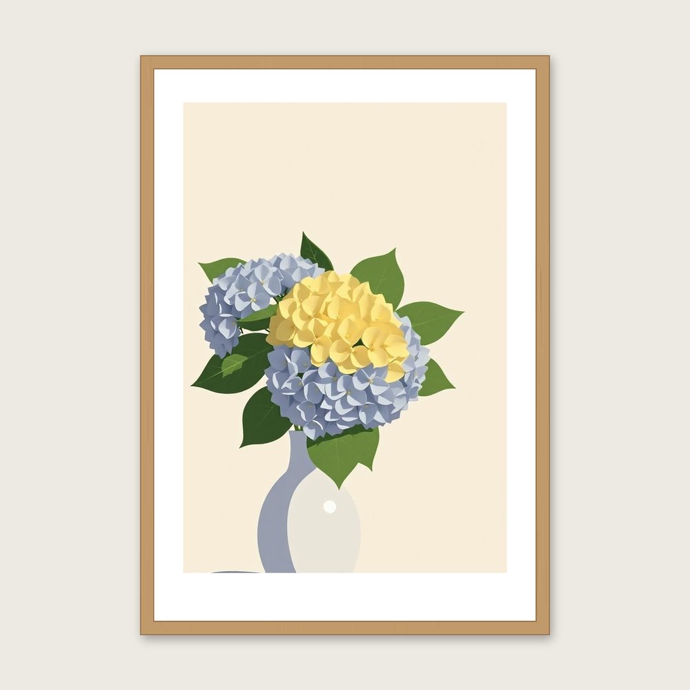 Oakleaf Hydrangea - Framed Screen Print Botanical Print in Two Tone in a oak frame