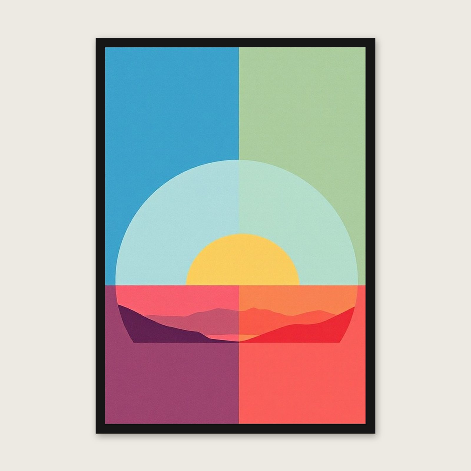 Loch Awe Landscape Wall Art - Framed Colourful Riso Print shown in a black frame