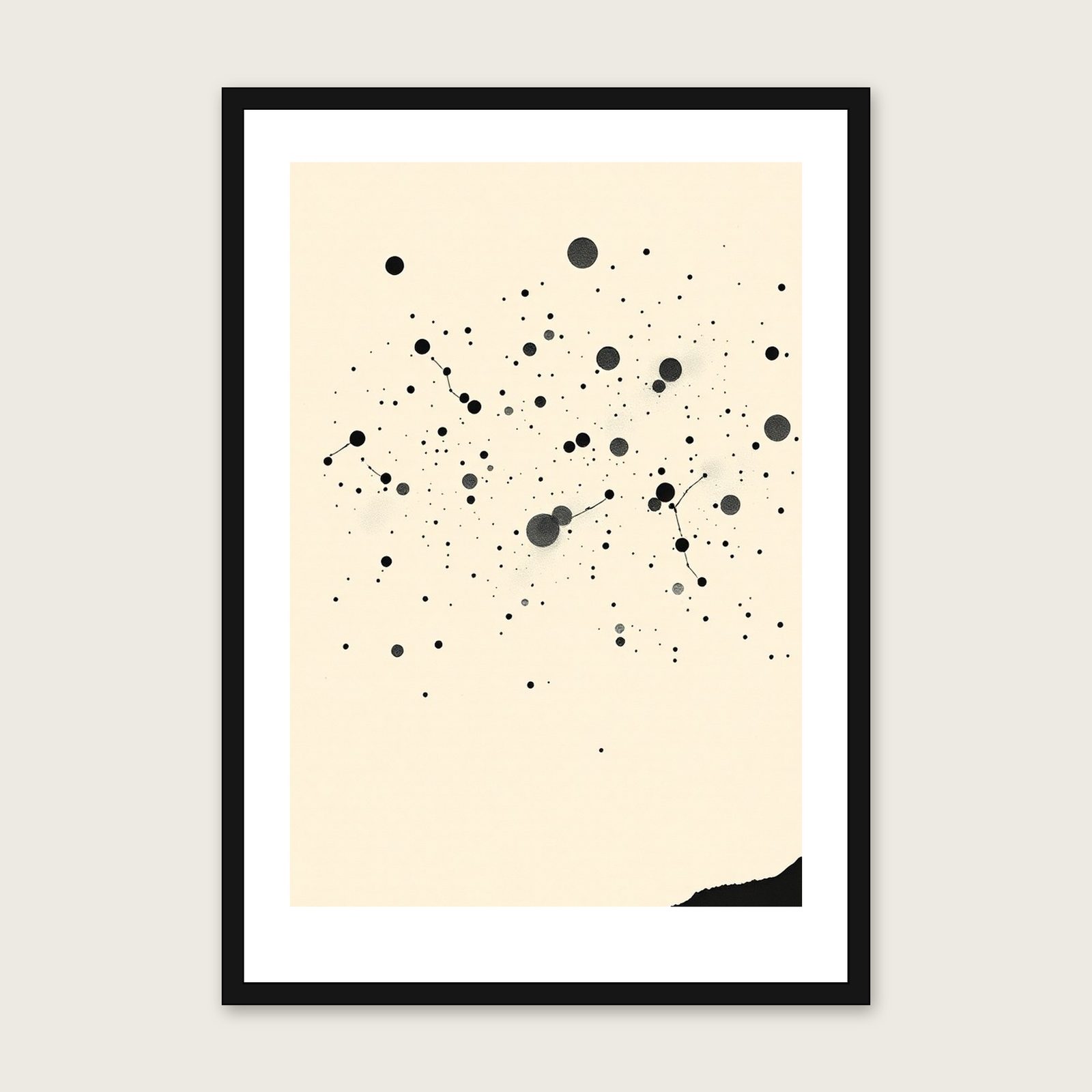 Framed Ink Wash Print of The Constellation Carina - Black & White Celestial Wall Art shown in a black frame