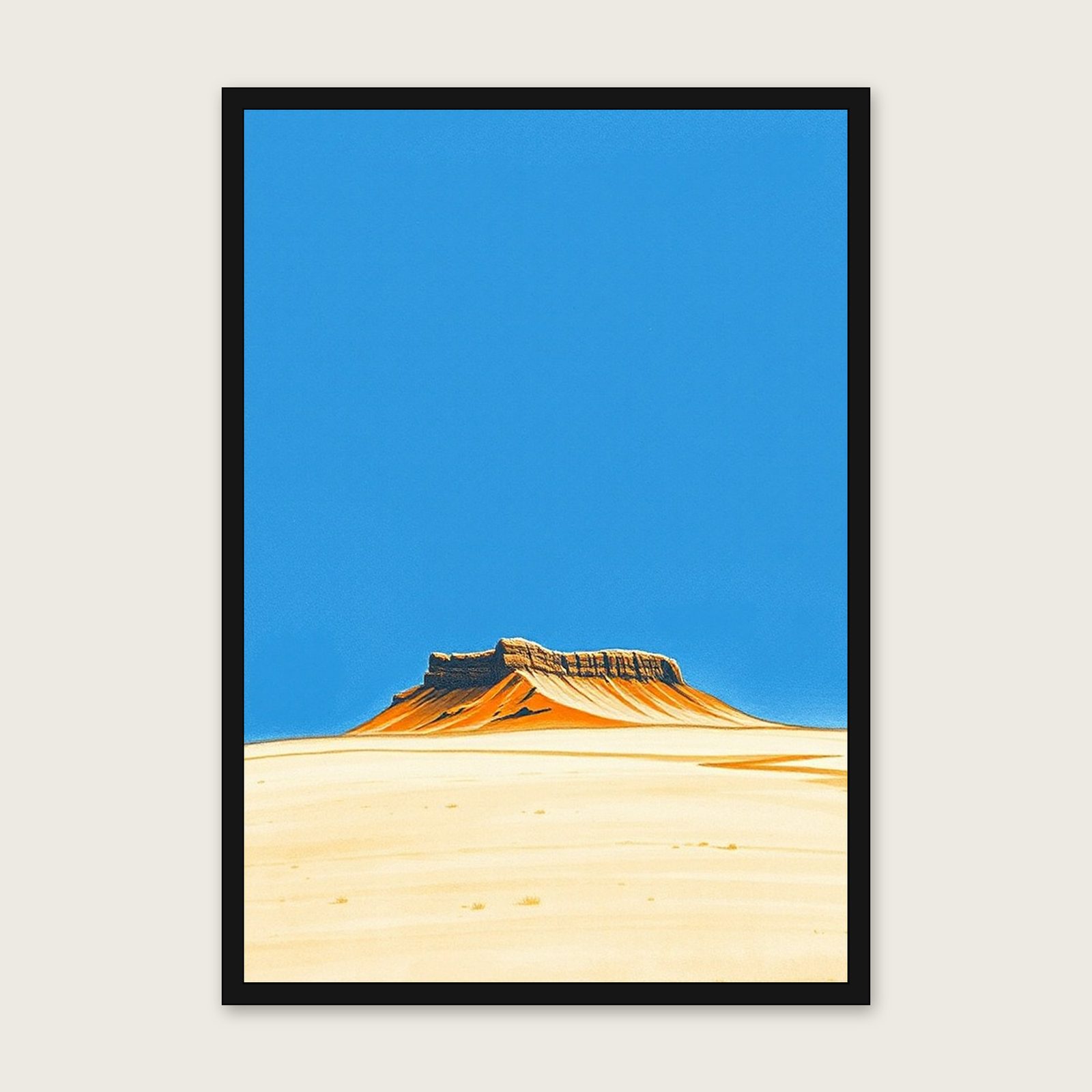 Framed Pastel Print of The Cheviot - Bold Colour Landscape Wall Art shown in a black frame