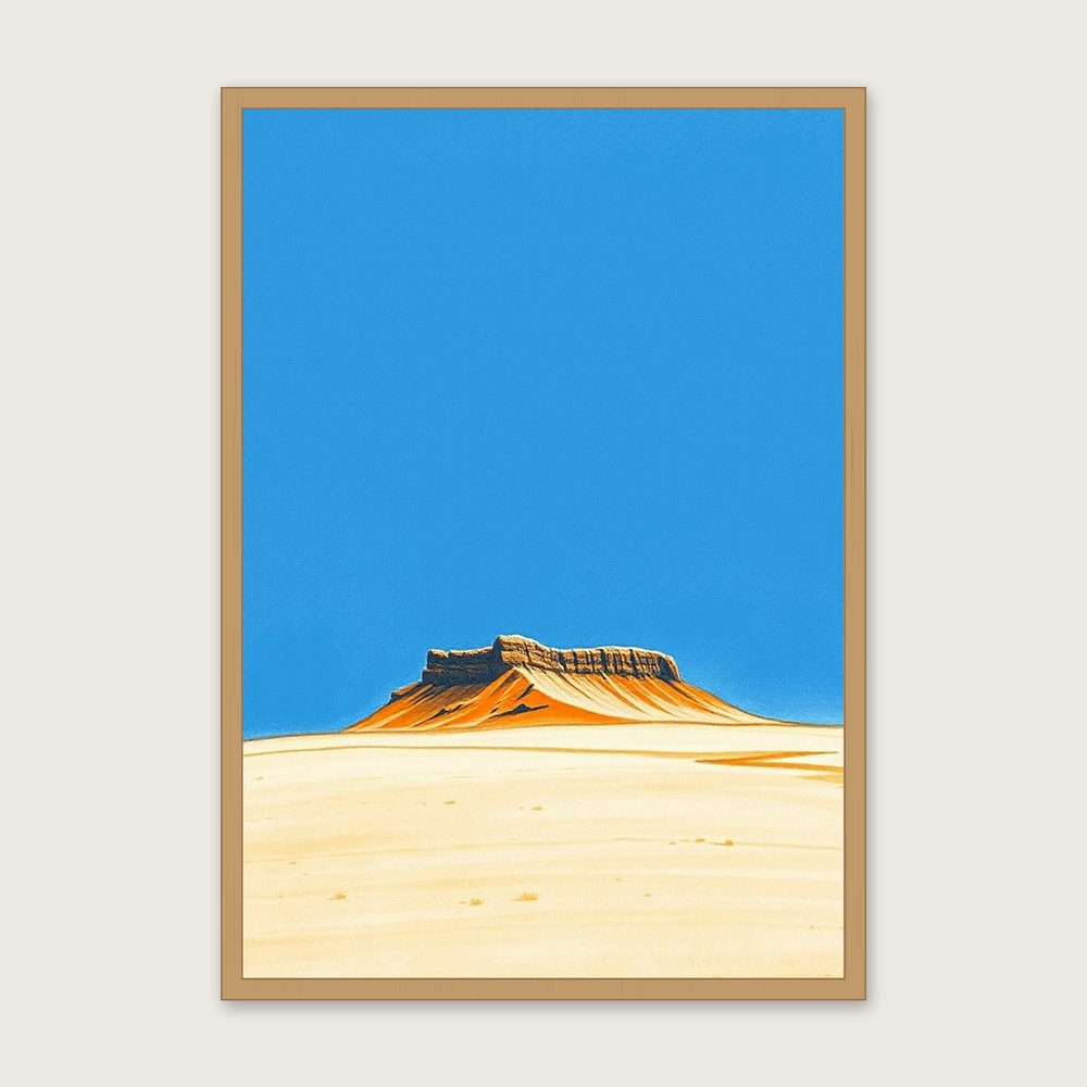 Framed Pastel Print of The Cheviot - Bold Colour Landscape Wall Art in a oak frame