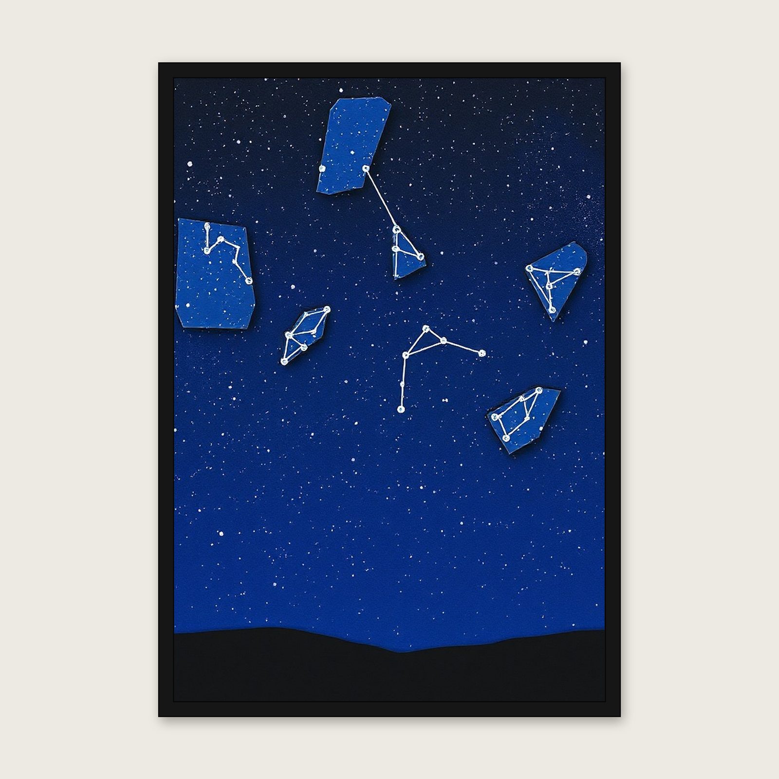 The Constellation Perseus Collage Wall Art - Framed Colourful Print shown in a black frame