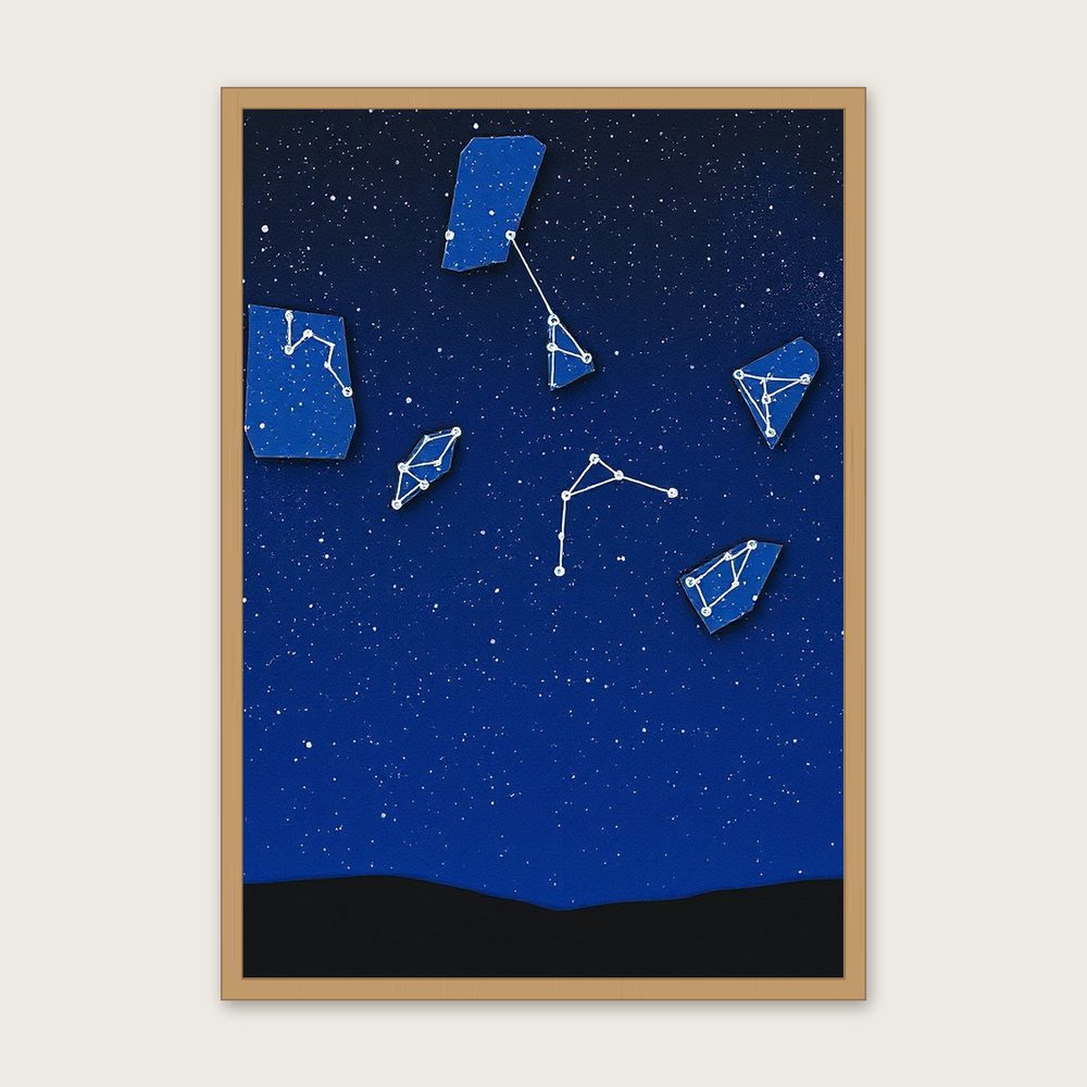 The Constellation Perseus Collage Wall Art - Framed Colourful Print - Oak Frame, A3