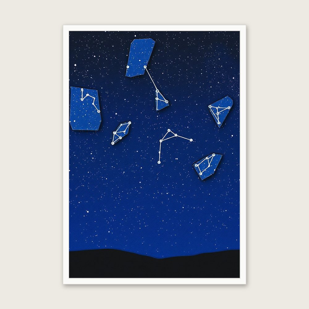 The Constellation Perseus Collage Wall Art - Framed Colourful Print - White Frame, A3