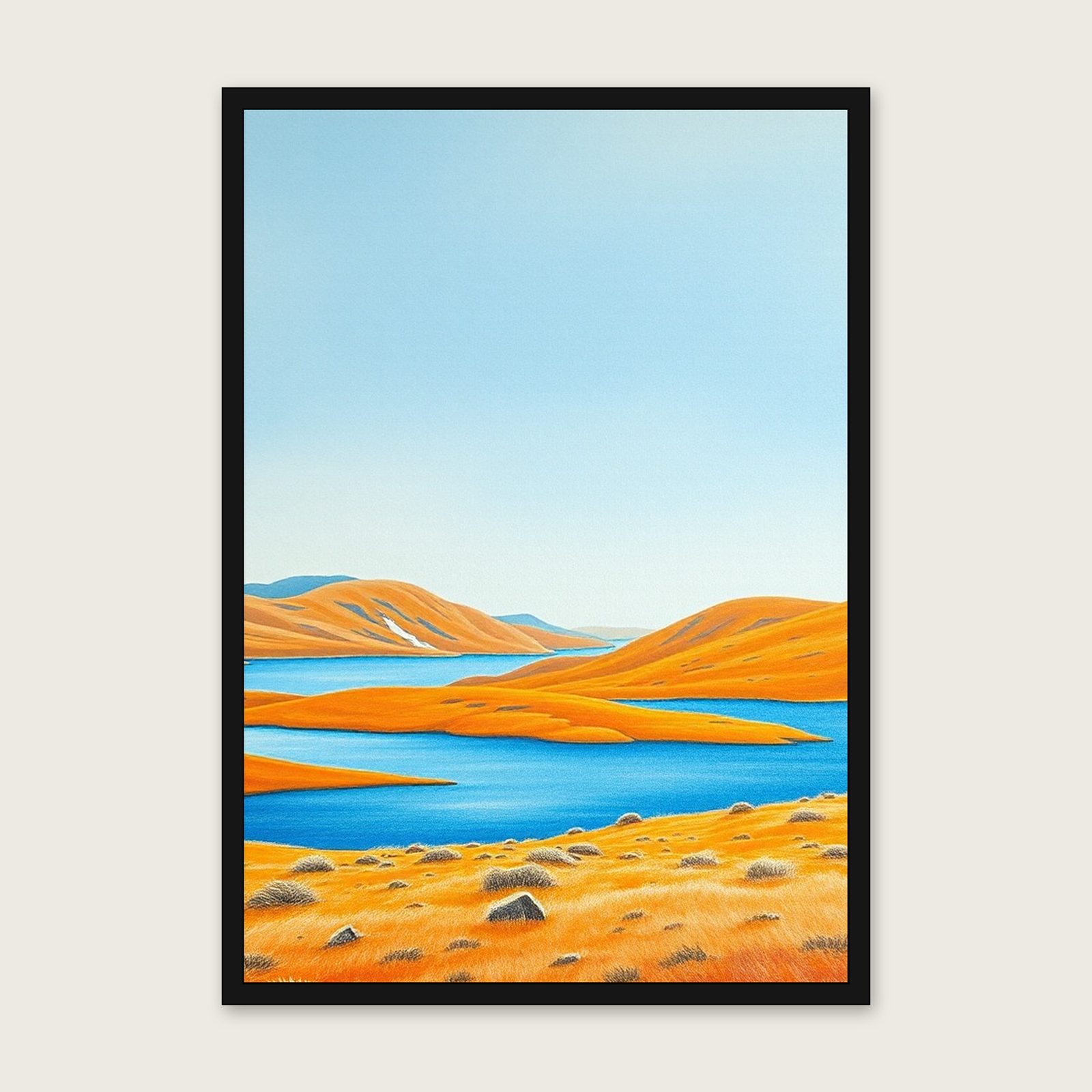 Loch Assynt Pastel Wall Art - Framed Bold Colour Print shown in a black frame
