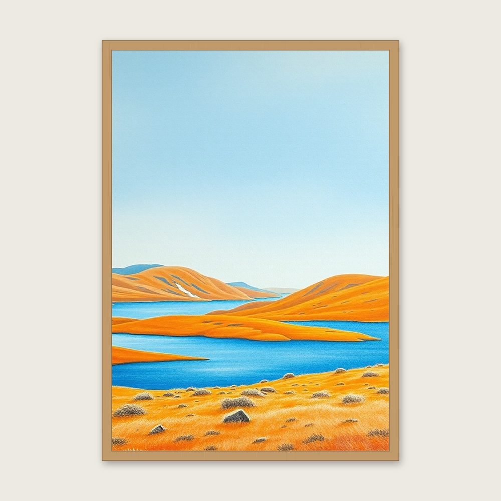 Loch Assynt Pastel Wall Art - Framed Bold Colour Print in a oak frame