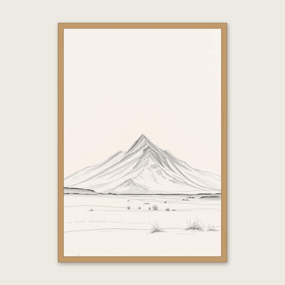 Snowdon Pencil Sketch Wall Art - Framed Neutral & Beige Print in a oak frame
