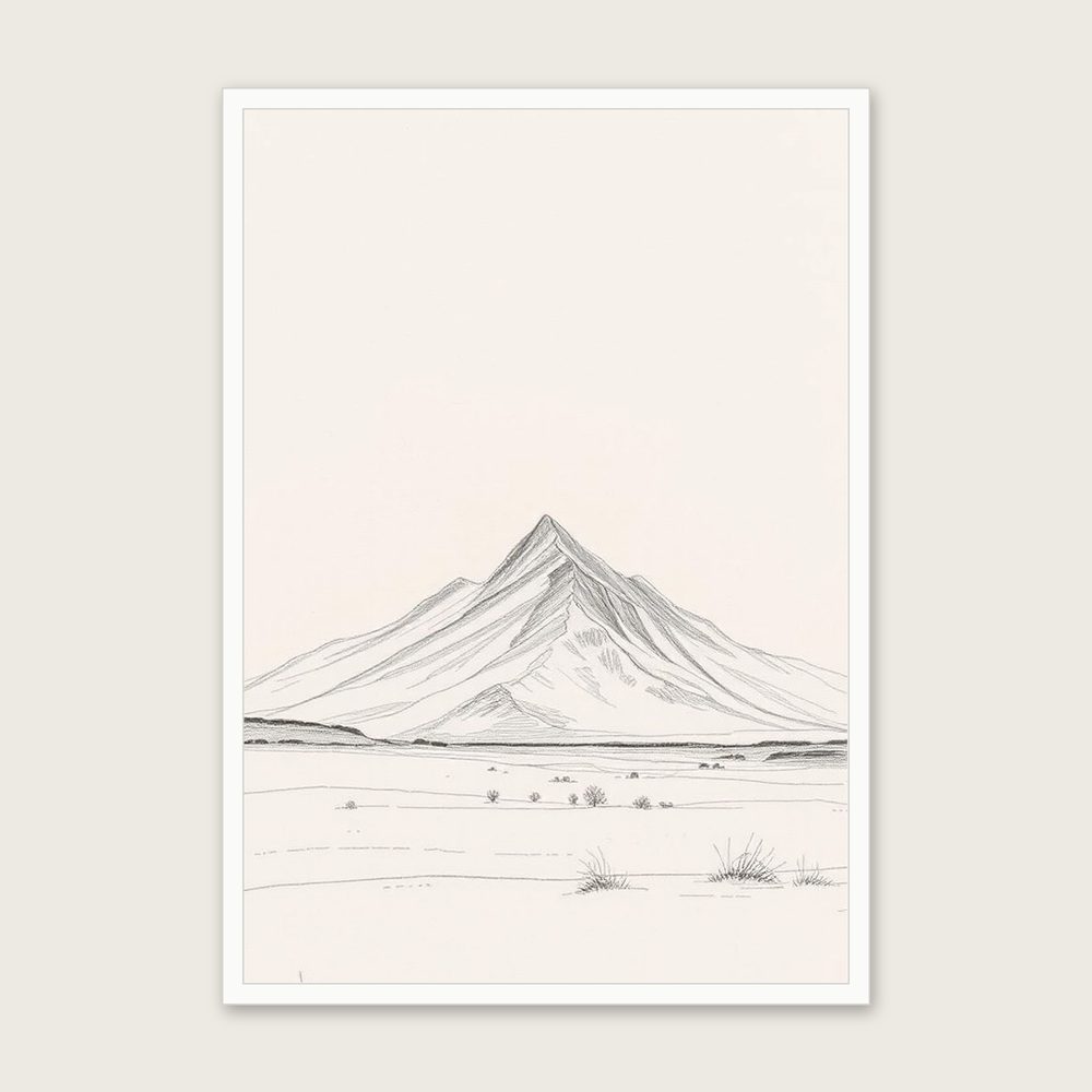 Snowdon Pencil Sketch Wall Art - Framed Neutral & Beige Print in a white frame