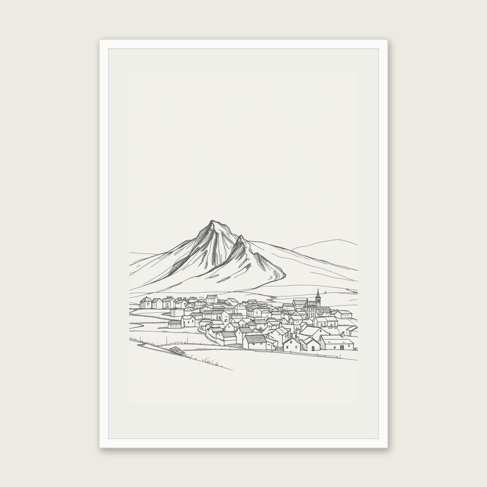 Crib Goch Pencil Sketch Print - Framed Neutral & Beige Landscape Wall Art - White Frame, A3
